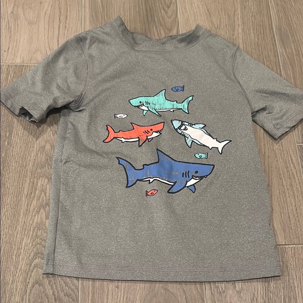 Cat and Jack Grey Shark Graphic Swim Shirt Size 4T